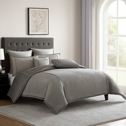 Loi 8pc King Comforter Set with Pillows, Shams, Reversible Gray Silver