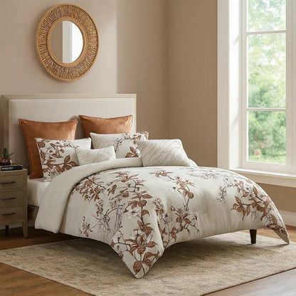 Jela 5pc King Size Comforter Set, Shams, White Clipped Jacquard Stripe