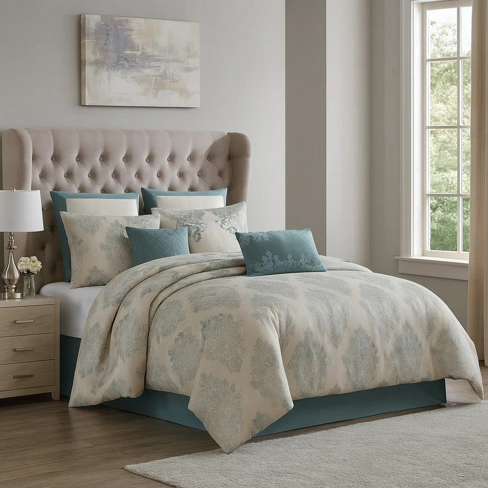 Regy 10pc Comforter Set with Shams, Blue Gray Medallion – King