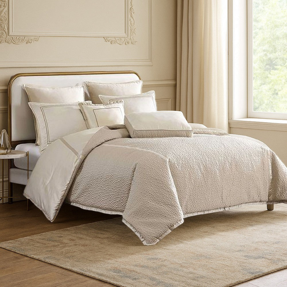 Dely 7pc Satin Queen Size Comforter Set with Shams, Reversible Gold
