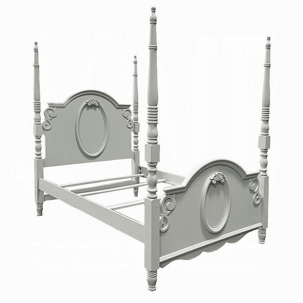 Auri Twin Size Poster Bed, Arch Headboard, Classic Floral Motifs, Gray