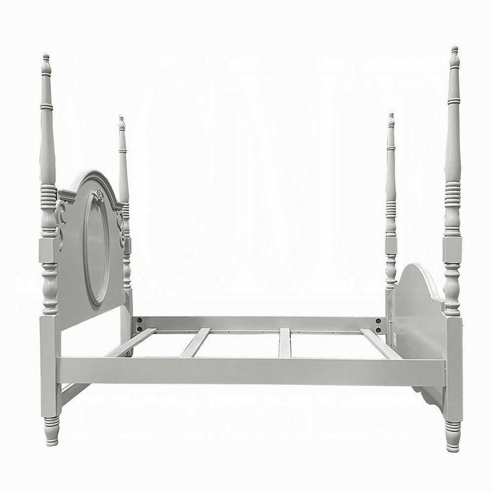 Auri Twin Size Poster Bed, Arch Headboard, Classic Floral Motifs, Gray