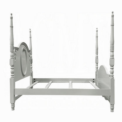 Auri Twin Size Poster Bed, Arch Headboard, Classic Floral Motifs, Gray