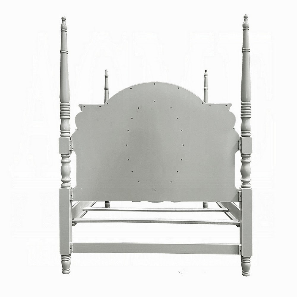 Auri Twin Size Poster Bed, Arch Headboard, Classic Floral Motifs, Gray