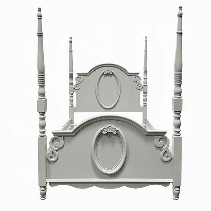 Auri Twin Size Poster Bed, Arch Headboard, Classic Floral Motifs, Gray