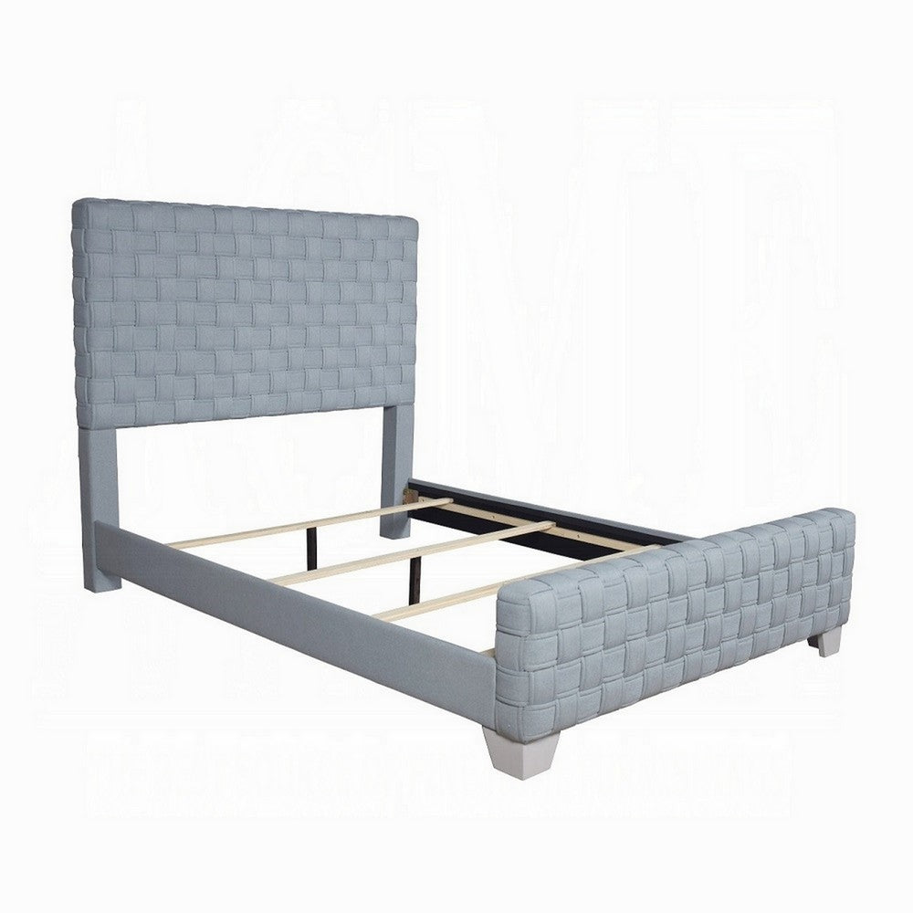 Reah Queen Size Bed, Light Teal Blue Chenille, Gray Panel Headboard