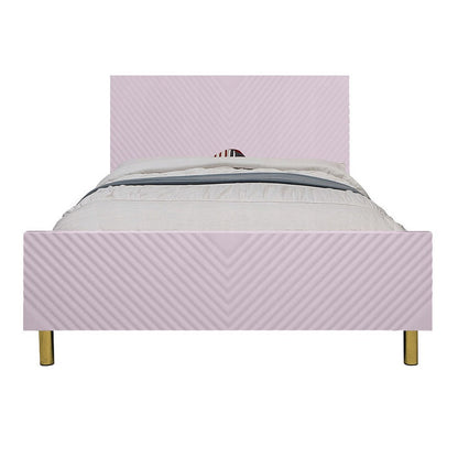 Tyra Full Size Bed, Sleek Panel Headboard, Gloss Pink Chevron Pattern