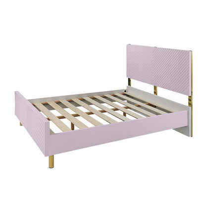 Tyra Full Size Bed, Sleek Panel Headboard, Gloss Pink Chevron Pattern