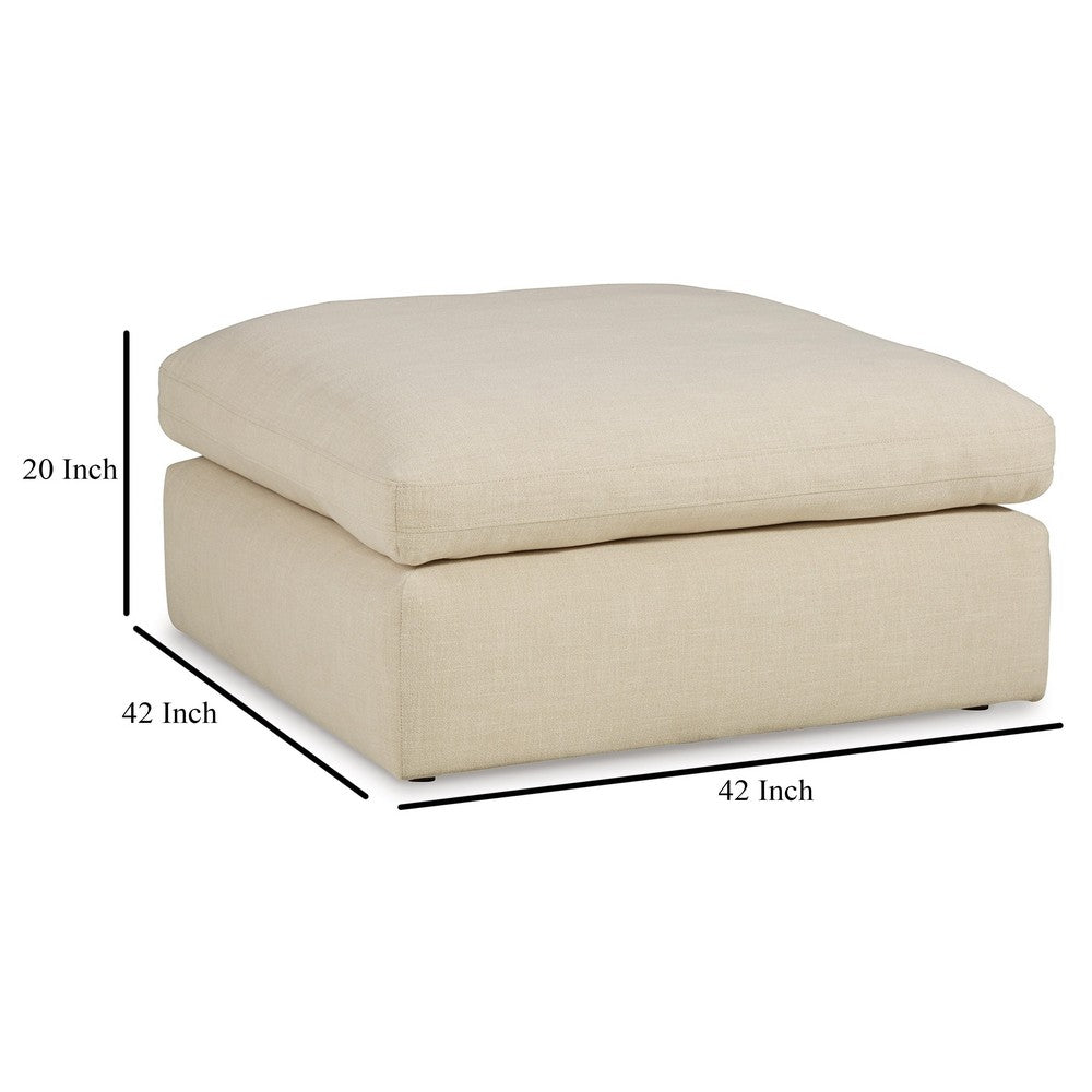Elize Oversized Accent Ottoman, Beige Polyester, Soft Cushion, 42 Inch