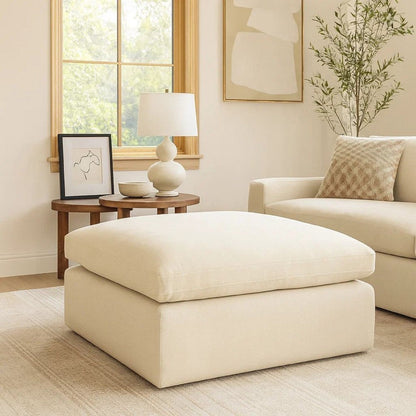 Elize Oversized Accent Ottoman, Beige Polyester, Soft Cushion, 42 Inch