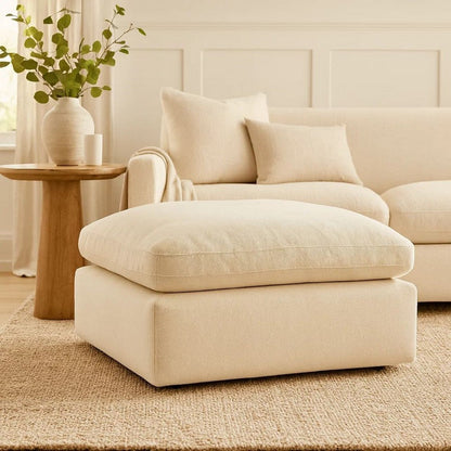 Elize Oversized Accent Ottoman, Beige Polyester, Soft Cushion, 42 Inch