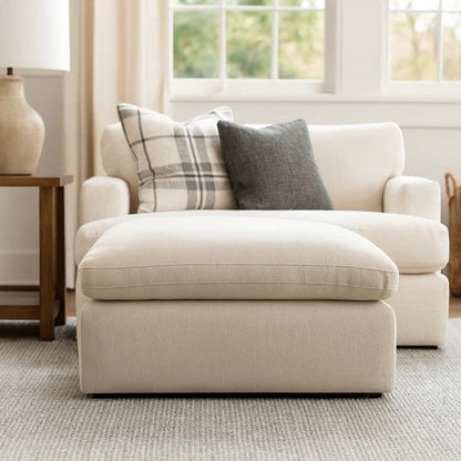 Elize Oversized Accent Ottoman, Beige Polyester, Soft Cushion, 42 Inch