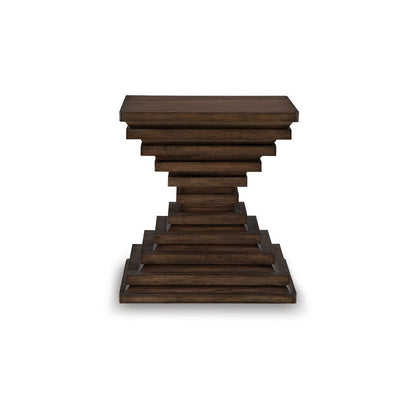 Reem Side End Table, Square Geometric Hourglass, 28 Inch Dark Brown