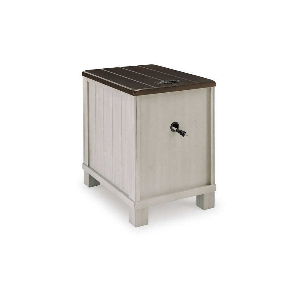 Barb Chairside End Table, 3 Drawers, 24 Inch Glazed Gray Acacia Wood