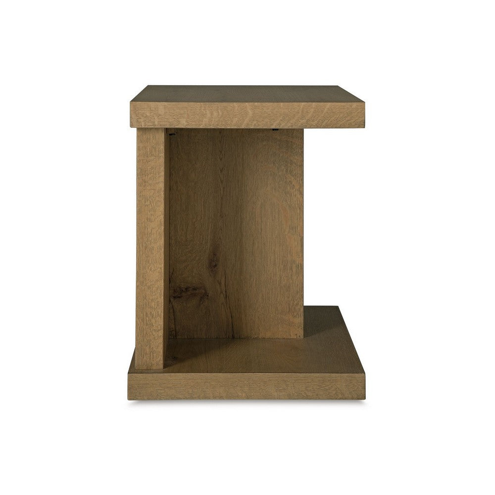 Anay Chairside Table with Dual USB Port, 22 Inch Brown Rustic Oak