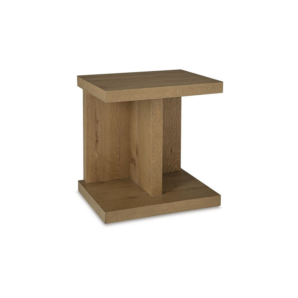 Anay Chairside Table with Dual USB Port, 22 Inch Brown Rustic Oak