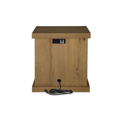 Anay Chairside Table with Dual USB Port, 22 Inch Brown Rustic Oak