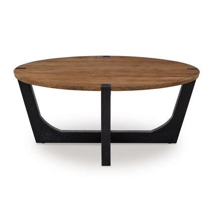 Leyi Round Coffee Table, Angled Legs, 44 Inch Brown Mango Wood