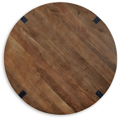 Leyi Round Coffee Table, Angled Legs, 44 Inch Brown Mango Wood
