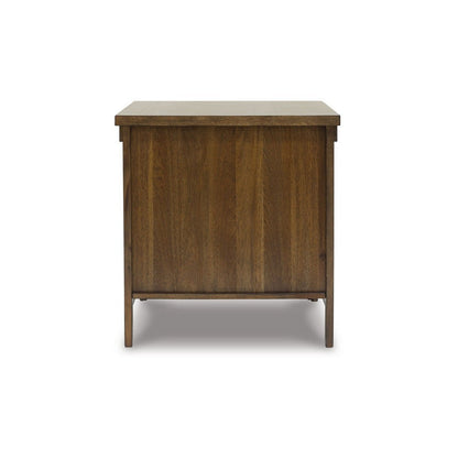 Chip Side End Table, Dual Door Cabinet, 26 Inch Rustic Brown Wood
