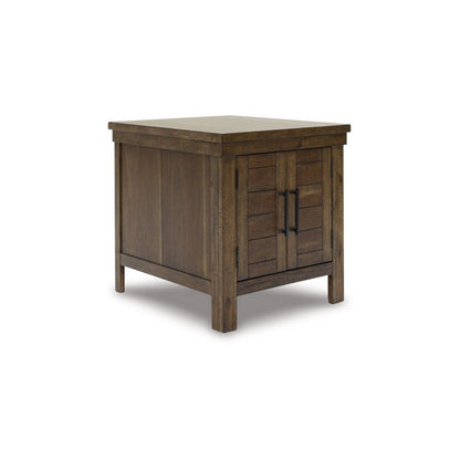 Chip Side End Table, Dual Door Cabinet, 26 Inch Rustic Brown Wood