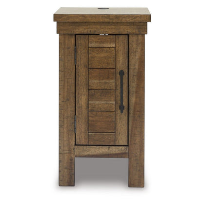 Chip Chairside End Table, Cabinet, 2 USB Ports, 17 Inch Brown Wood