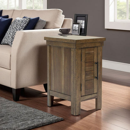 Chip Chairside End Table, Cabinet, 2 USB Ports, 17 Inch Brown Wood