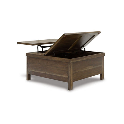 Chip Lift Top Coffee Table, Hidden Storage, 36 Inch Brown Acacia Wood