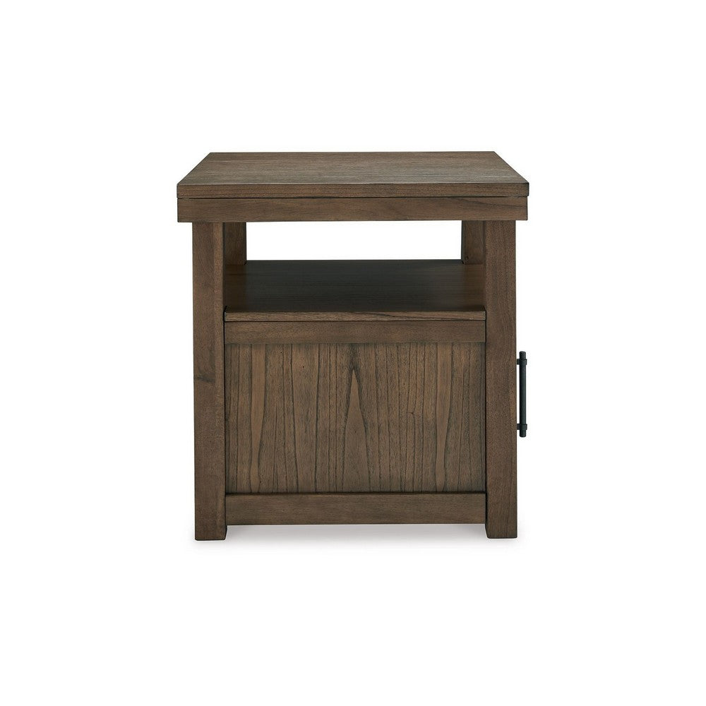 Olaf Side End Table, Open Shelf and Cabinet, 26 Inch Brown Acacia Wood