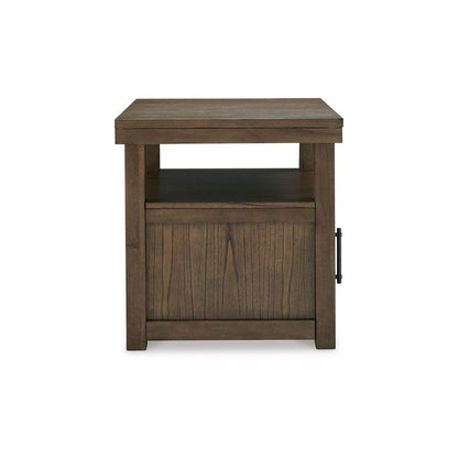 Olaf Side End Table, Open Shelf and Cabinet, 26 Inch Brown Acacia Wood