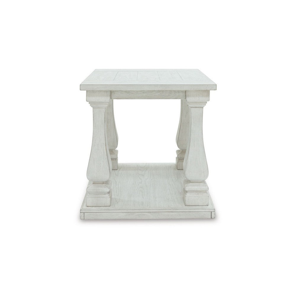 Dyne Side End Table, Plank Top, Baluster Legs, 27 Inch White Hardwood