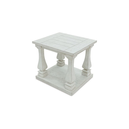 Dyne Side End Table, Plank Top, Baluster Legs, 27 Inch White Hardwood