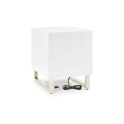 Tonny Chair Side Table, Dual USB Ports, Black Glass, White, 24 Inch