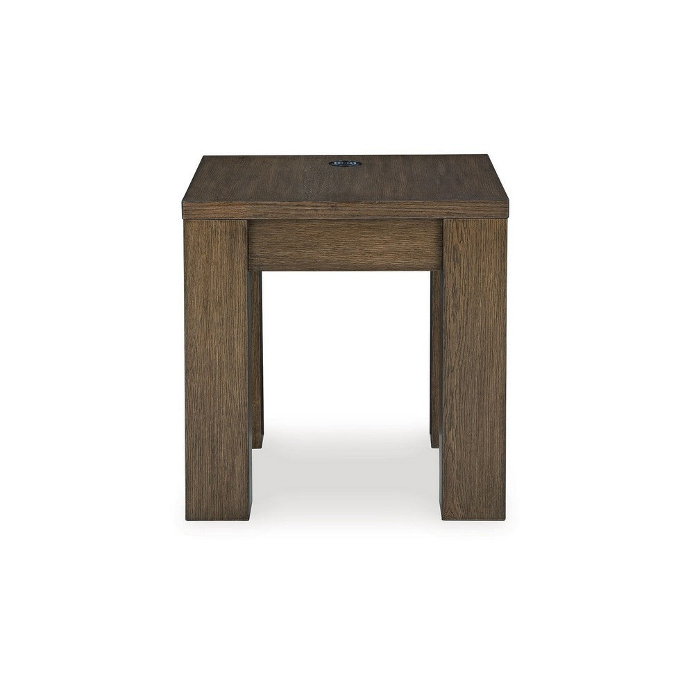 Wain Side End Table, Wireless Charging, Rectangular 24 Inch Brown Wood