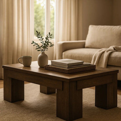 Wain Lift Top Cocktail Coffee Table, 54 Inch Rustic Brown Solid Wood
