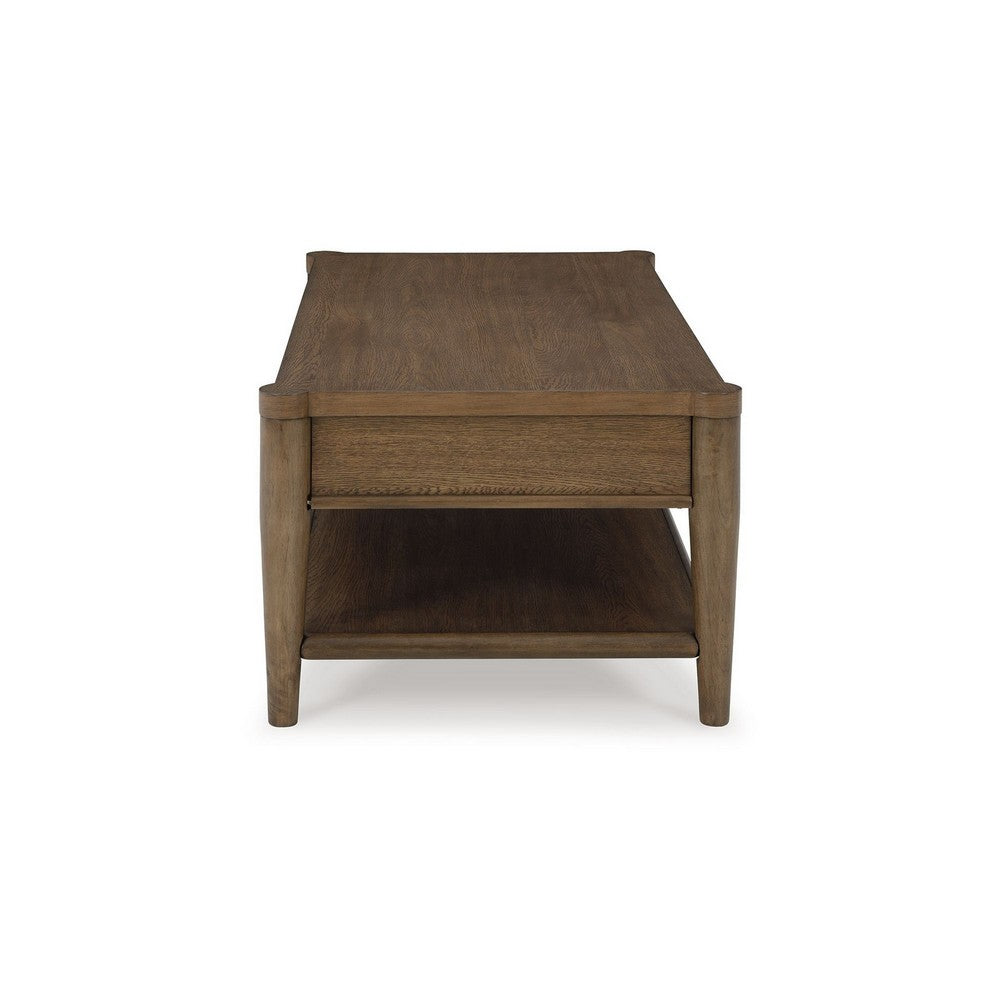 Howie Cocktail Coffee Table, 2 Drawers, 50 Inch Rustic Brown Wood