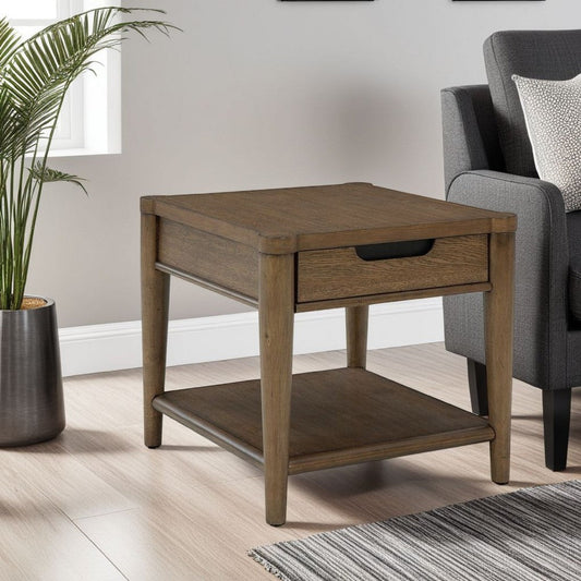 Howie Side End Table, Drawer and Shelf, Rectangular 26 Inch Brown Wood