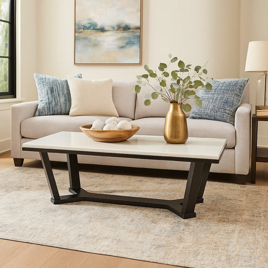 Fana Cocktail Coffee Table, Marble, Rectangular 48 Inch Espresso Brown
