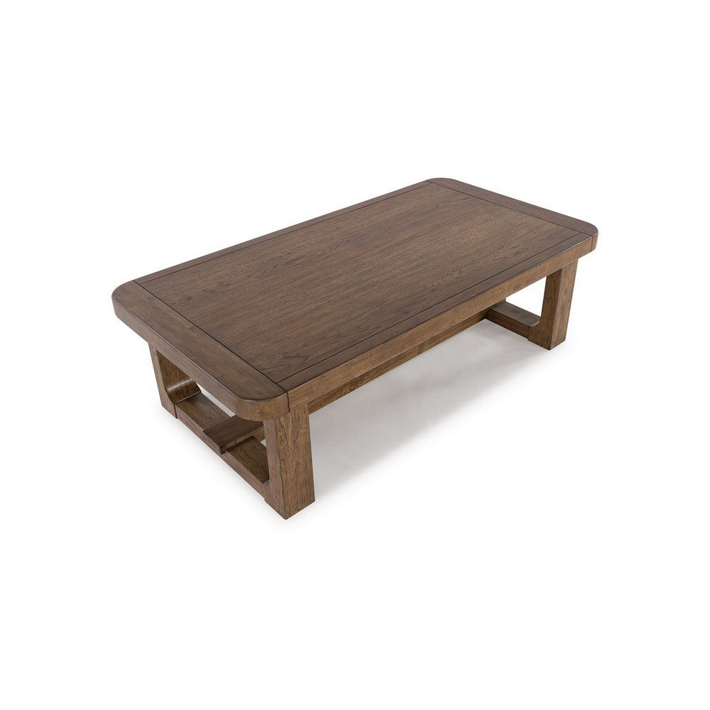 Cabal Coffee Table, Light Brown Hardwood Frame, Rectangular 34 Inch