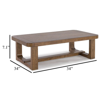 Cabal Coffee Table, Light Brown Hardwood Frame, Rectangular 34 Inch