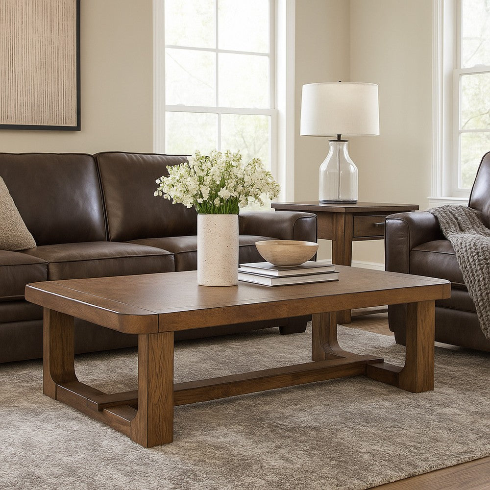Cabal Coffee Table, Light Brown Hardwood Frame, Rectangular 34 Inch