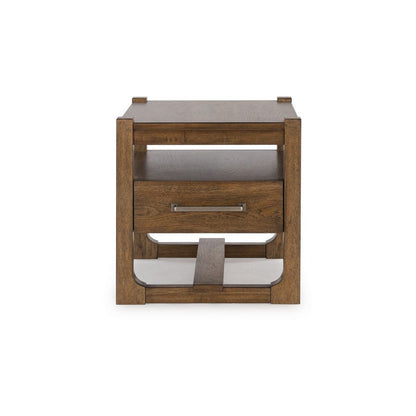 Cabal Square Side End Table, Drawer, Shelf, Light Brown Wood, 24 Inch
