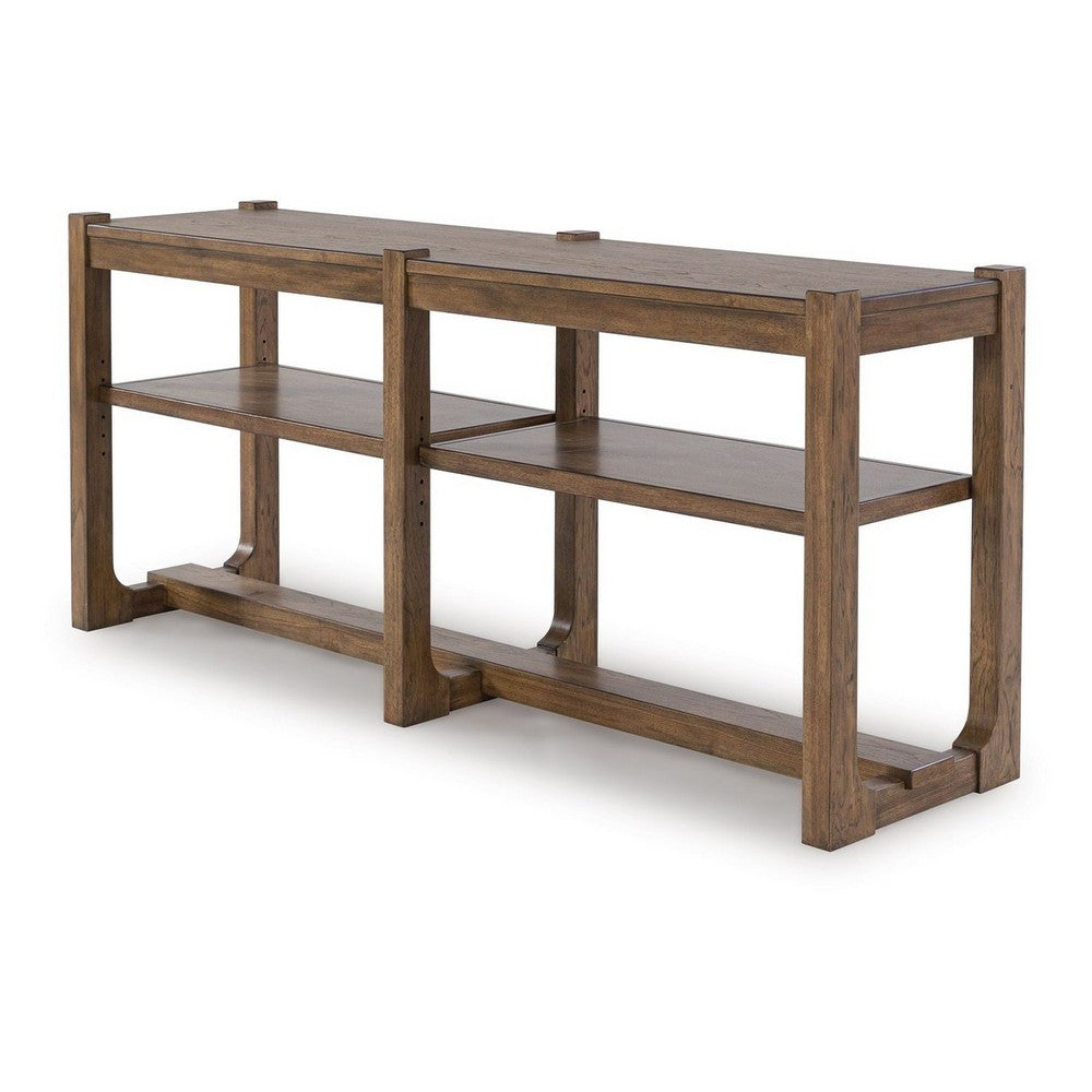 Cabal Sofa Table, Open Shelf, Light Brown Wood, Rectangular 65 Inch