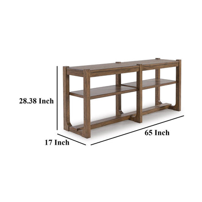 Cabal Sofa Table, Open Shelf, Light Brown Wood, Rectangular 65 Inch