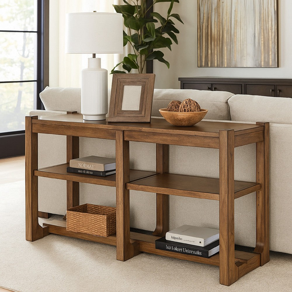 Cabal Sofa Table, Open Shelf, Light Brown Wood, Rectangular 65 Inch