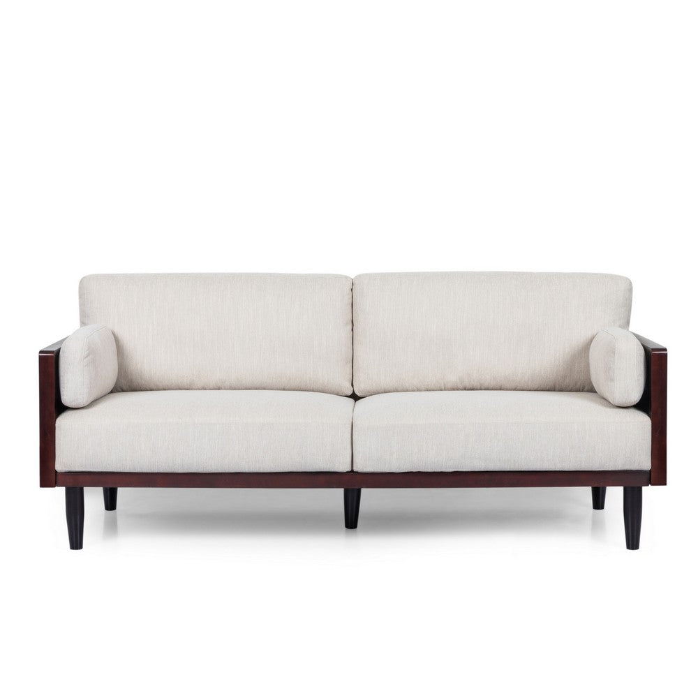 Sofa, 77 Inch, 2 Seater, Retro Style Tapered Wood Legs, Plush Beige