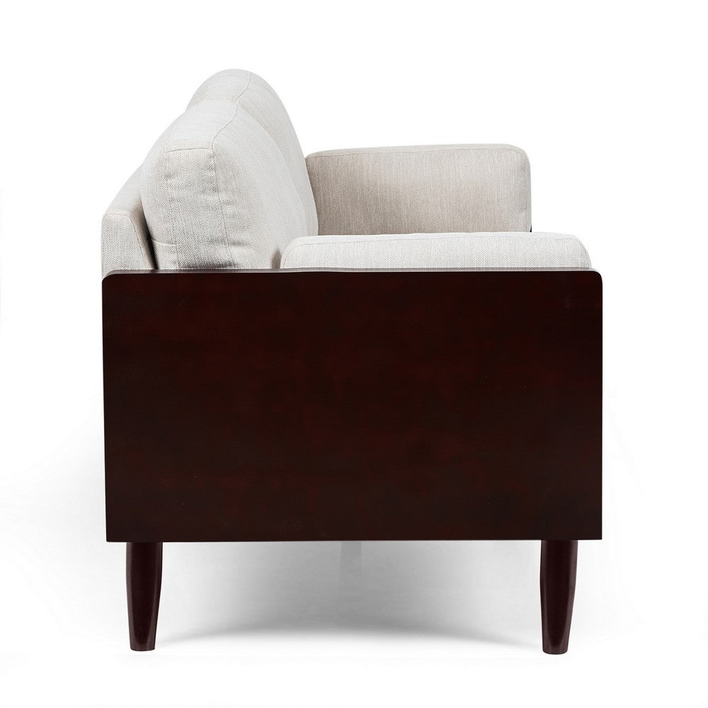Sofa, 77 Inch, 2 Seater, Retro Style Tapered Wood Legs, Plush Beige