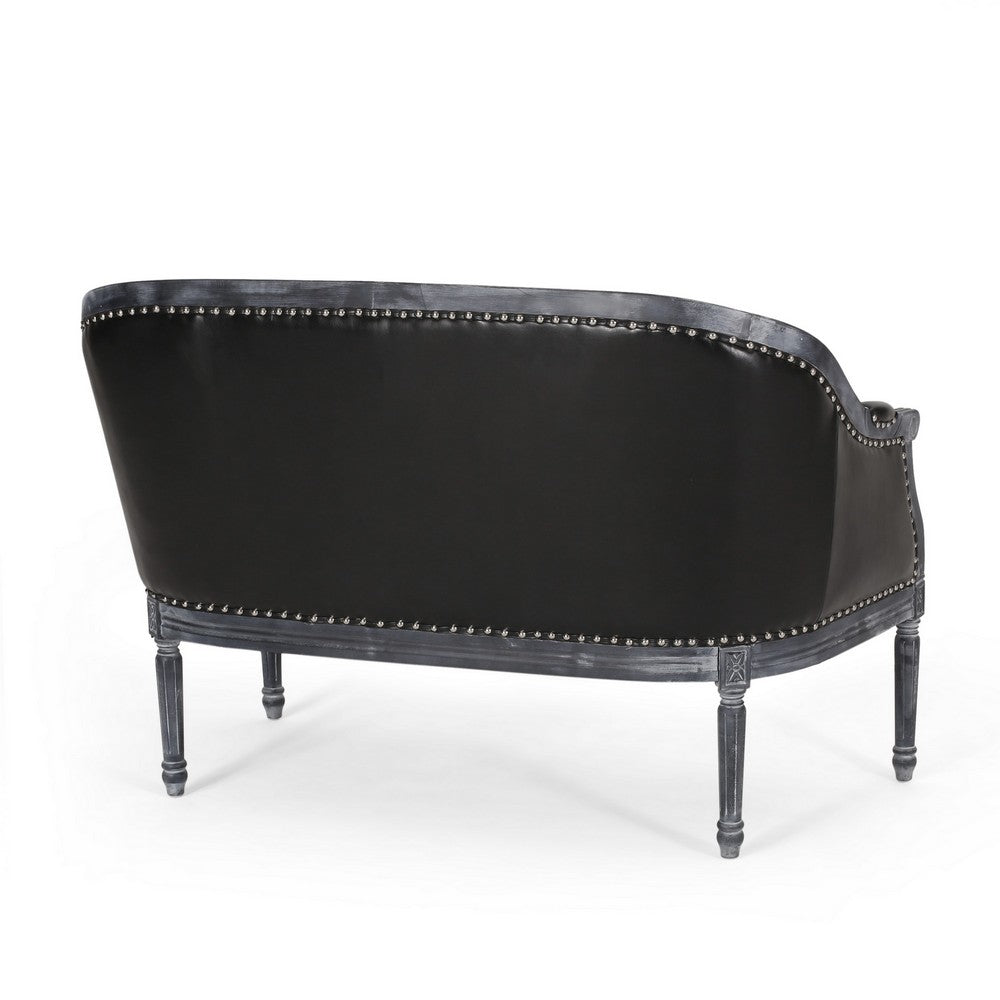 Sofa, 50 Inch, Button Tufted Design, Birch Wood, Black Faux Leather