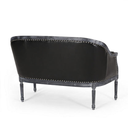 Sofa, 50 Inch, Button Tufted Design, Birch Wood, Black Faux Leather