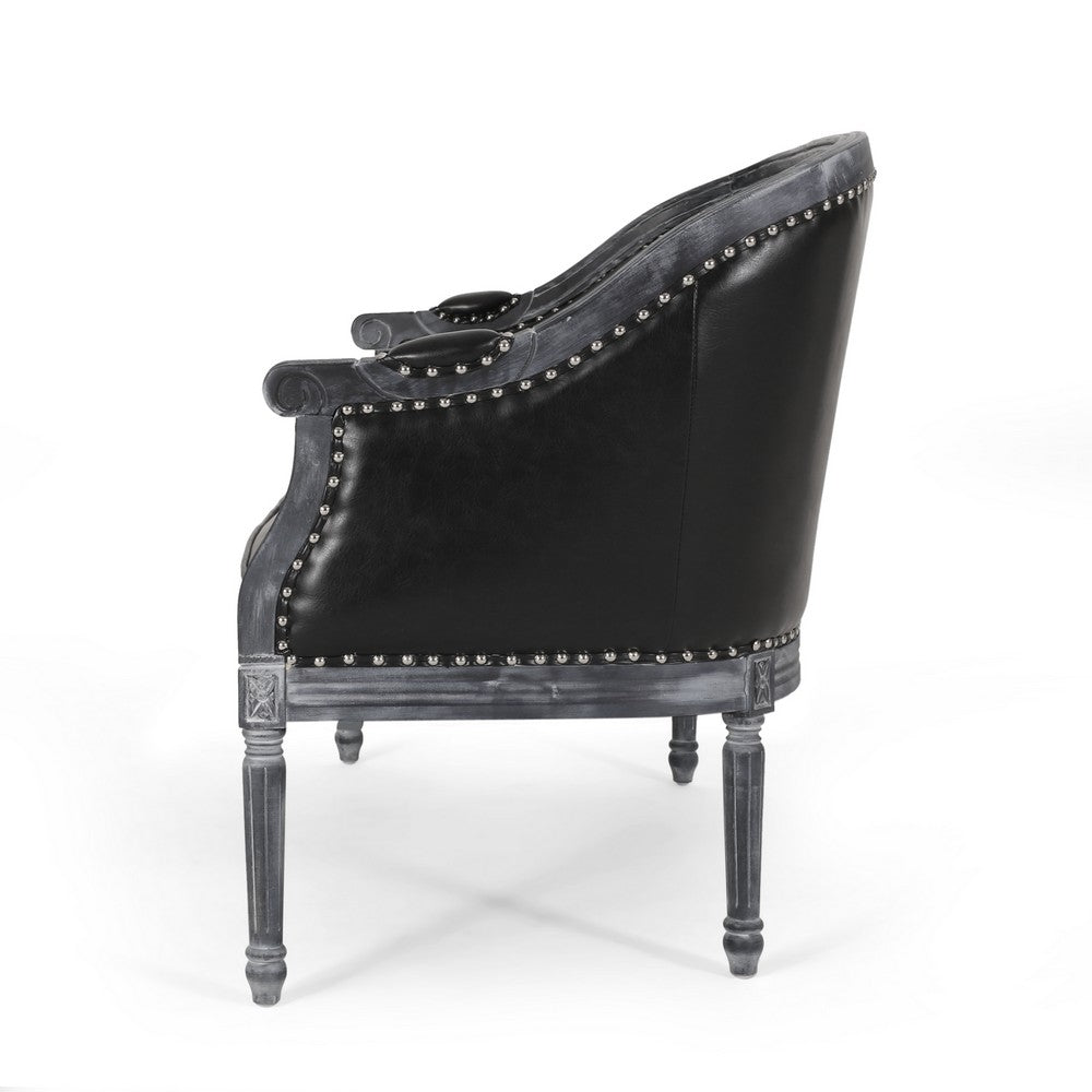 Sofa, 50 Inch, Button Tufted Design, Birch Wood, Black Faux Leather